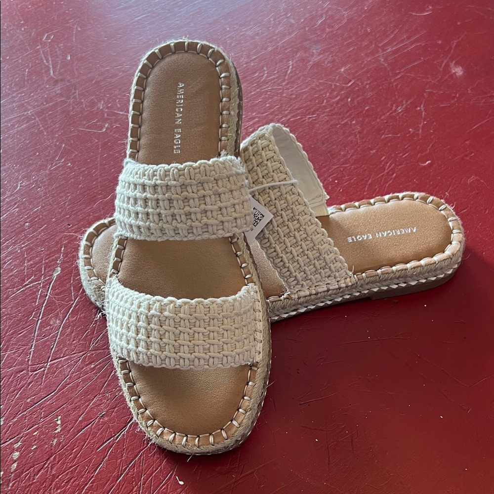 American Eagle Outfitters Tan Woven Espadrille Slides